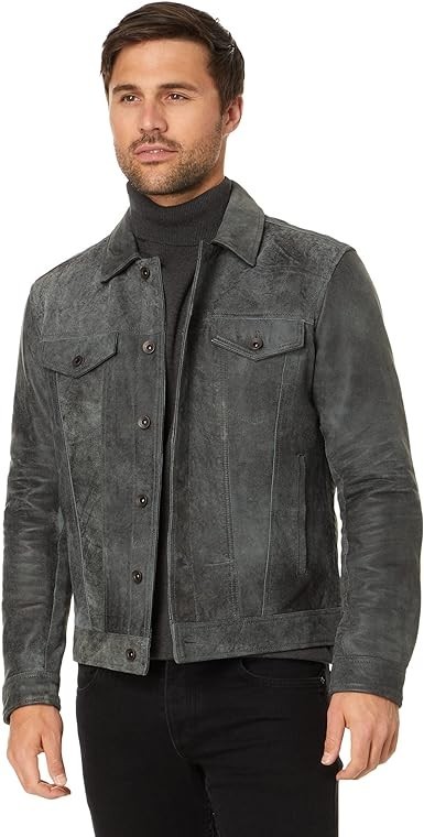 John Varvatos Men's Andrew Trucker Jacket with Shank Closures