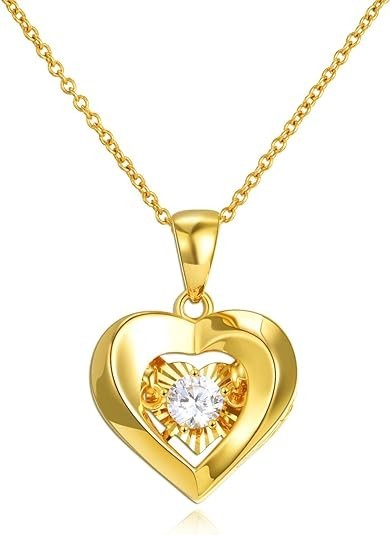 18k gold heart jewelry necklace, solid gold chain and pendant necklace for women