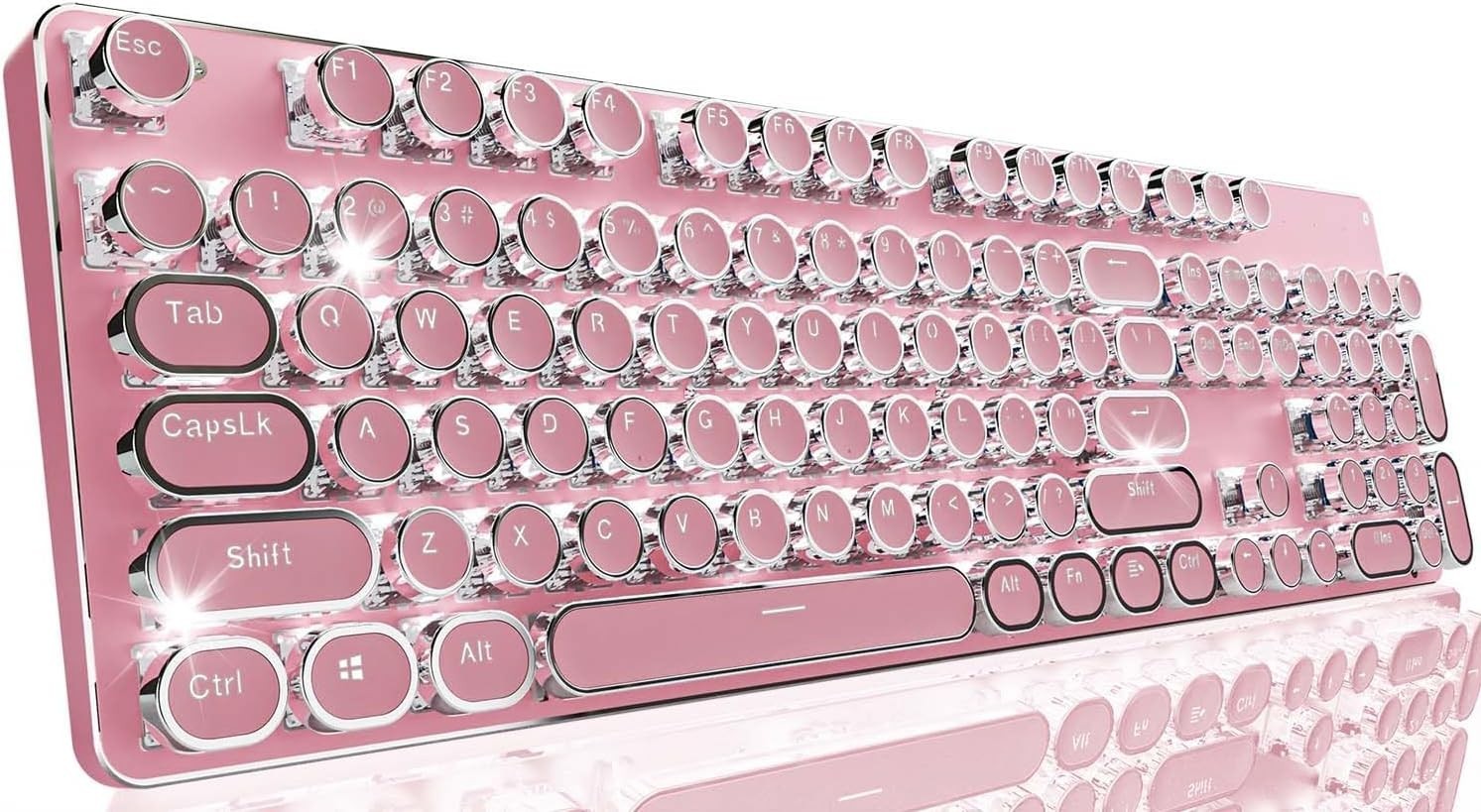 EWEADN TK950 Typewriter Keyboard Wireless Mechanical Keyboard, 104 Keys Aesthetic Typewriter Keyboards with White Backlit, Anti-Ghosting, Blue Switch Bluetooth/2.4GHz