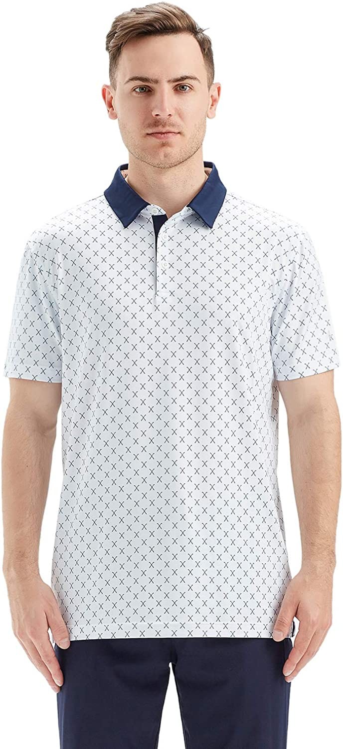Golf Shirts for Men Dry Fit Short Sleeve Print Performance Moisture Wicking Polo Shirt 7N