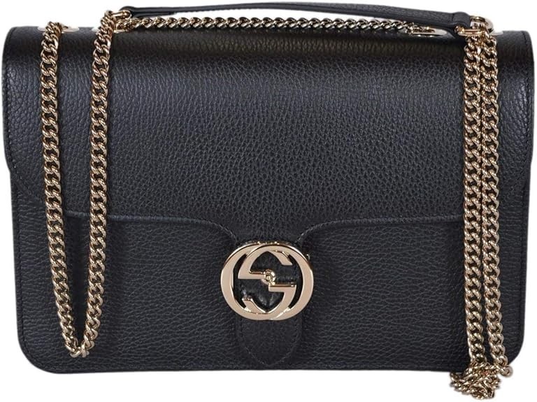 Gucci Women's Black Leather 510304 Interlocking GG Crossbody Purse Handbag New