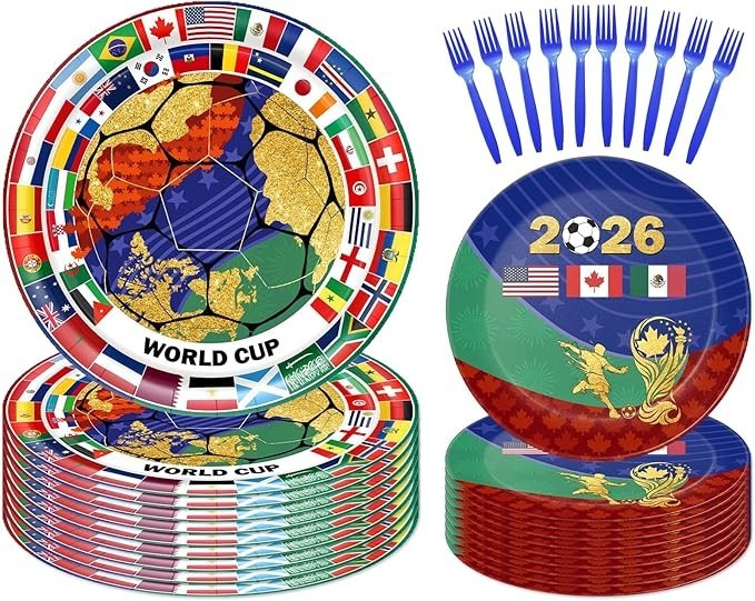30 Pcs World Cup Tableware Set - Soccer Themed Party Supplies for 2026 Game Day & Celebrations， World Cup Merchandise Gifts