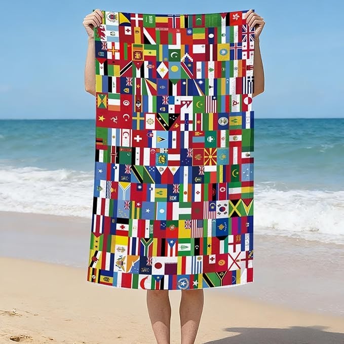 World Cup Soccer Beach Towel Multiple National Flags Theme 30x60 Inch Large World Cup Merchandise Soft Soccer Beach Towel for Men Women Pool Gym Beach Travel