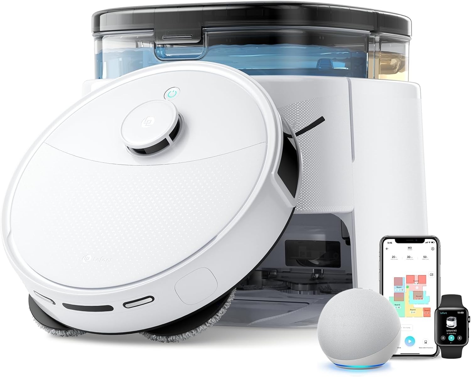 Lefant M3 Robot Vacuum, Robot Vacuum and Mop, 12000Pa Suction, Anti-Tangle Brushes, Dual Spinning Mop, Auto Mop Washing, Cool Drying, Self-Emptying, Self-Cleaning, All-in-One Dock, for Pet Hair Dust