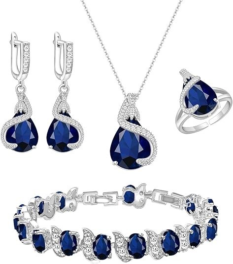 GZWHD Jewelry Set for Women Water Drop Cubic Zirconia Artificial Crystal Earrings Pendant Necklace Open Ring Tennis Bracelet Wedding Anniversary Birthday Engagement Gift for Bridesmaid Wife Girlfriend