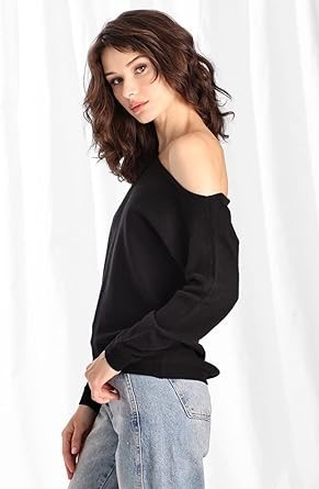 Minnie Rose Women's Long Sleeve Off Shoulder Cashmere Pullover Sweater