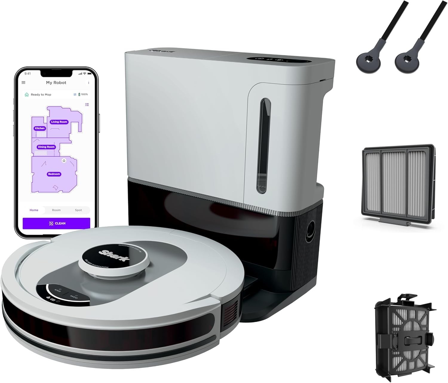 Shark AI Ultra Voice Control Robot Vacuum with Matrix Clean Navigation, Home Mapping, 60-Day Capacity, XL Self-Empty Base for Homes with Pets, Carpet & Hard Floors, Cool Grey