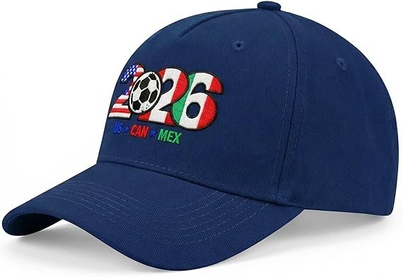 2026 Soccer Fan Cap – USA, CAN, MEX Host Countries Embroidered Baseball Hat, Adjustable Unisex Fit, Navy Blue – Breathable Cotton, for Soccer Supporters
