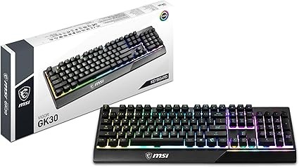 MSI Gaming Backlit RGB, Dedicated Hotkeys, Anti-Ghosting, Water Resistant Mechanical Feel Gaming Keyboard, Crisp Typing +12 Million Click Life Span, Steady Gaming Base Support (Vigor GK30 US)