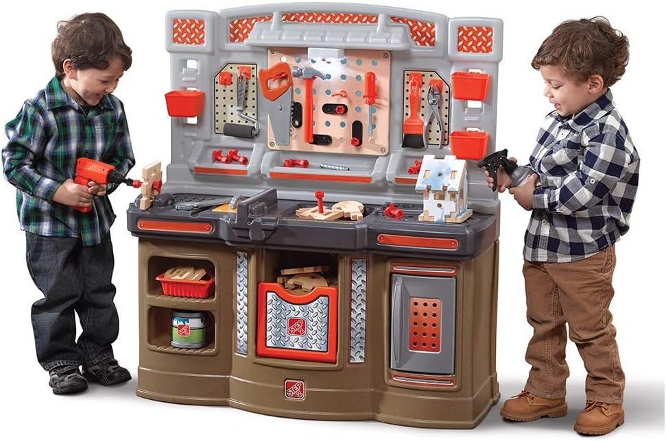 Step2 Big Builders Pro Kids Workbench, Indoor/Outdoor Tool Bench for Children, Interactive Play with Sounds, Made of Durable Plastic, Includes 45 Piece Toy Accessories, For Toddlers 3+ Years Old