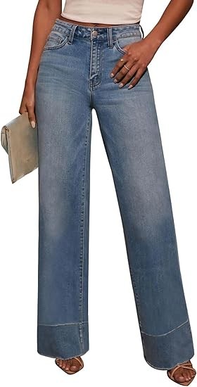 Jeans for Women Wide Leg High Waisted Trendy Strechy Straight Leg Loose Tummy Control Denim Pants with Pocket 2025