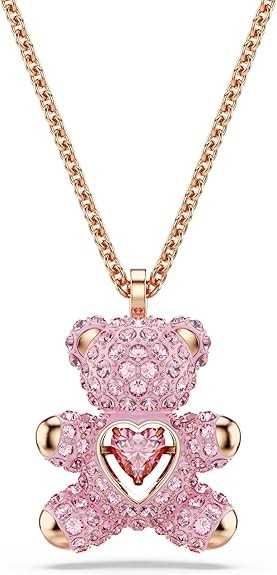 Swarovski Teddy Bear Pendant Necklace, Pink Crystals, Rose Gold-Tone Finish