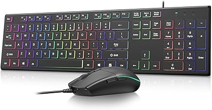 cimetech Wired Keyboard and Mouse Combo, RGB Backlit Gaming Keyboard + 3600 DPI Ergonomic Breathing Light Mouse, USB Computer Peripheral for PC, Laptop, Windows, Mac -for Office, Work, Gaming, Study