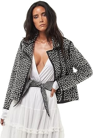 Seta Apparel Women's Studded Jacket, Silver