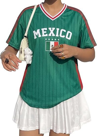 Soccer Cup 2026 Soccer Shirt for Women Mexico Jersey Brazil Jersey Y2k V Neck Short Sleeve Shirt