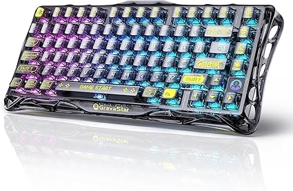 GravaStar Mercury K1 Lite Mechanical Gaming Keyboard, 75% Gasket Hot Swappable Custom Keyboard, Pre-lubed Linear Switches Mechanical Keyboard, RGB Backlit Wireless Keyboard - Transparent Black
