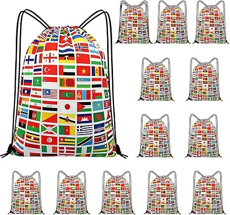 12 Pack 2026 World Cup Drawstring Bag Soccer Merchandise International Flags Football Decorations Accessories Multicultural Travel Gym String Bag for World Cup Events Sports Daily Use