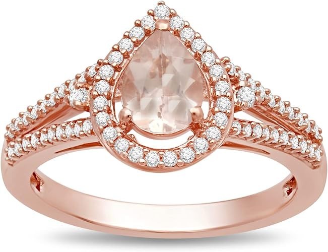 Jewelili 10K rose gold round diamond ring