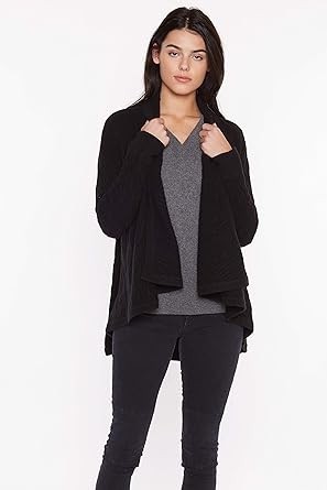 JENNIE LIU Women's 100% Pure Cashmere 4-Layer Cable-Knit Draped Front Cardigan